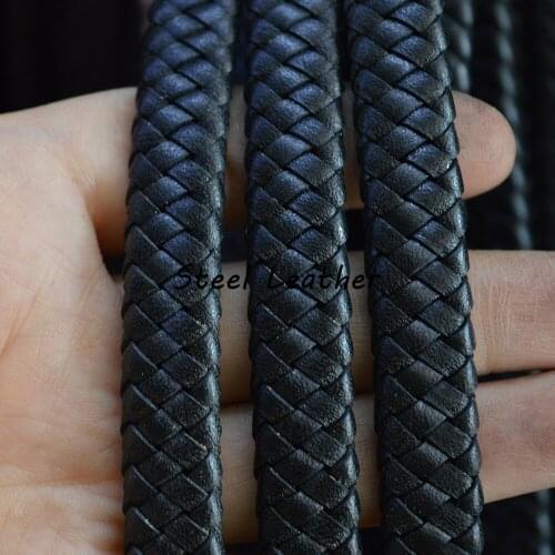 5m/lot Approx 12*5mm black Genuine Leather Rope Bracelet Jewelry Making Flat Braided Cord Rope Accessories Jewelry Findings Cord