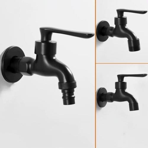 WZLY Faucets Black Bibcock Brass Bathroom Single Cold Tap Wall Washing Machine Faucet Toilet Mop Pool Taps Outdoor Garden Faucet