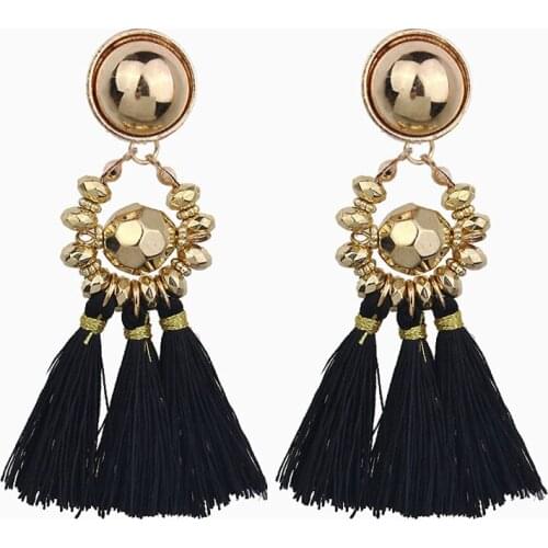 Black Color Drop Earrings Bohemian Handmade Tassel Earrings for Women 2019