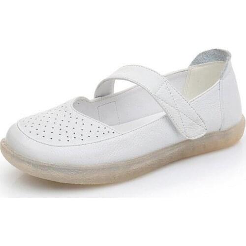 Promotion 2021 Spring Summer Women Flats White Shoes Soft Sole Non-slip Wear Comfortable Shoes Large Size Genuine Leather Shoes