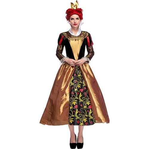 Carnival Party Halloween Toxic Costume Women Anime CosplayAlice In Wonderland Queen Of Hearts Gothic Costume Gold Long Dress