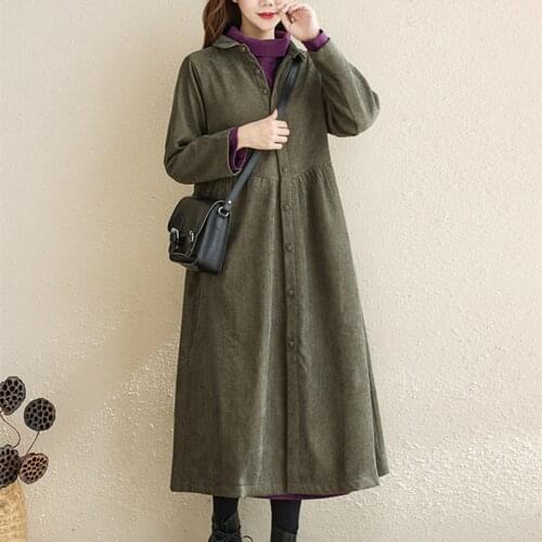 2021 New Arrival Thicken Autumn Winter Trench Coats Corduroy Single Breasted Vintage Outwear Coats Women Casual Trench Coat