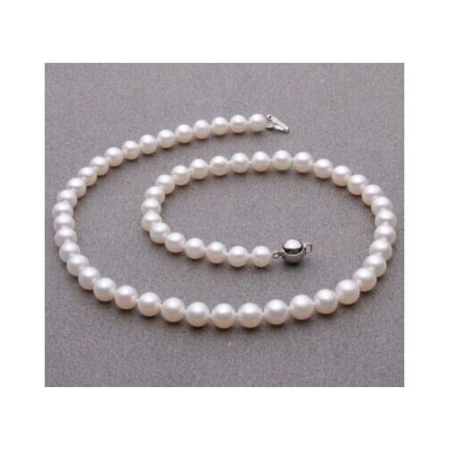 Gold clasp 8-8.5mm AAA White South Sea Round Pearl Necklace 17" LL002 Factory Wholesale price Women Gift word Jewelry