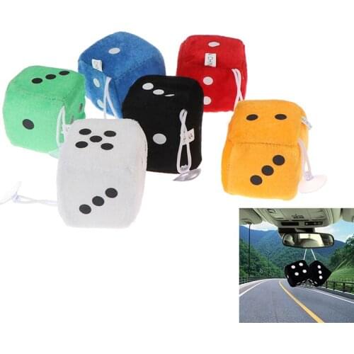 1 Pair 6 Colors Fashion Auto Car Fuzzy Dice Dots Rear View Mirror Hanger Decoration Car Styling Suction Cup Pendant