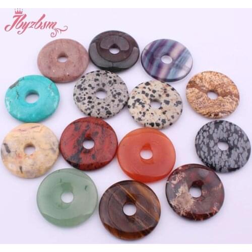 30mm Donut Round Bead Natural Stone Beads Pendant For DIY Necklace Bracelet Jewelry Making 1 Pc, Wholesale Free Shipping