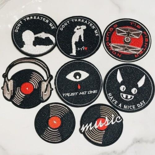 1Pcs Music CD Patches Black Animal Appliques DIY Iron on Clothes Jeans Backpack Badges Embroidered Patches for Women Men Jackets