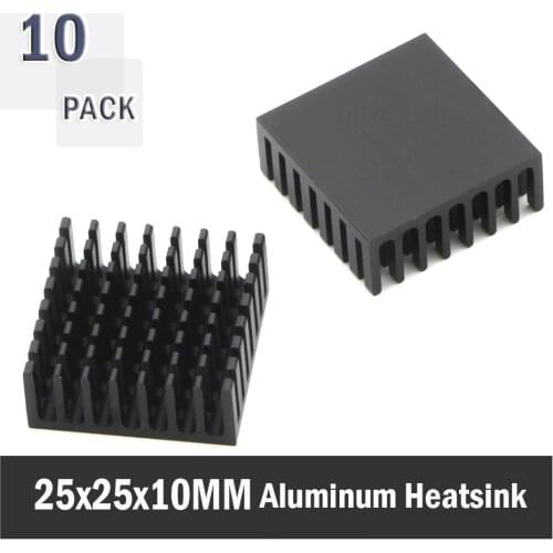 10Pcs Gdstime 25x25x10mm 25mm 10mm Black Aluminum Cooler Radiator Heat Sink Heatsink for Stepper Drive MOSFET VRM Vram IC Chips