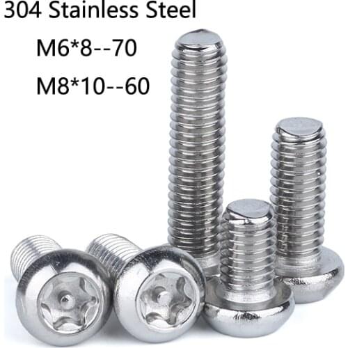 100pcs ISO7380 Hexalobular socket TORX+PIN Anti-theft Screw 304 Stainless Steel Button Head Security Screw M6 M8