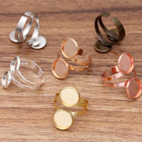 100pcs Double Tray Adjustable Ring Settings Blank/Base Fit 10-12mm Glass Cabochons Buttons Ring Bezels
