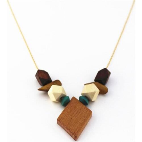 2020 European and American Simple Necklace Wood Bamboo Geometric rhombus Pendant Necklace Trendy Street Retro Necklace