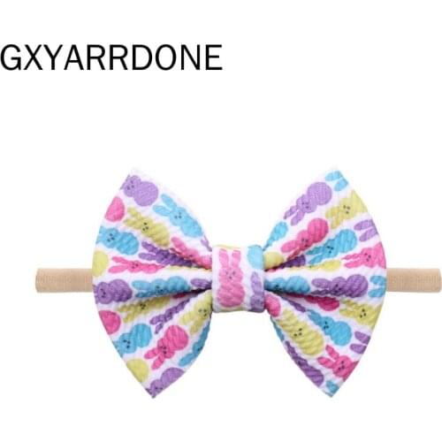 2020Easter Bunny 4'' Waffle Hair Bow Nylon Headband Girls Kids Festival Elastic Nylon Headband Hair Tie Bowknot Hair Accessories