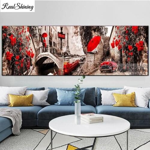 Large Size Paris street Landscape DIY Diamond Painting 5d full square round diamond Embroidery Bicycle red umbrella flowers T69