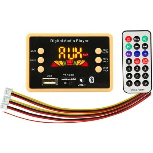 Bluetooth 5.0 MP3 Decoder Board Module with Display 12V Car USB MP3 Player WMA WAV TF Card Slot /USB / FM with Remote Controller