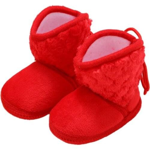 Newborn Baby Boots Winter Warm Solid Color Plus Velvet Tie Flowers New Baby Girl Boots 0-18M