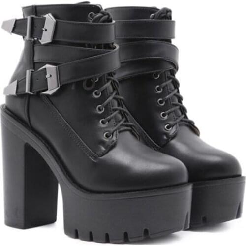 Lace-up Women High Heels Platform Boots Cross Blet Ladies Sexy Ankle Boots Punk Style Woman Fashion Motorcycle Boots Shoes