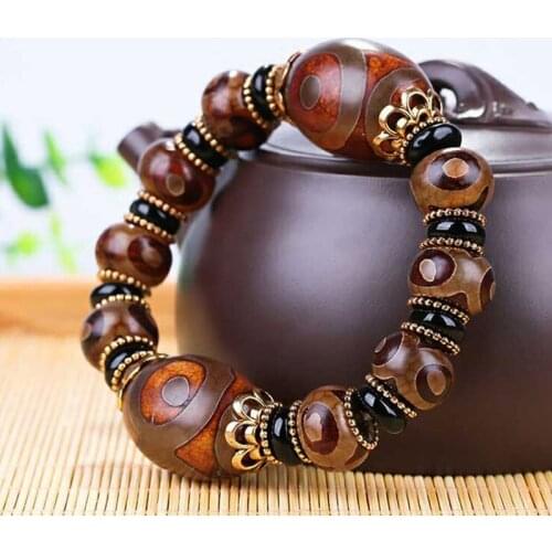 OLD TIBETAN DZI BEADS BRACELET DROP SHIPPING ETHNIC STYLE GREAT QUALITY THREE EYES DZI BEADS NATURAL STONE JADE JEWELRY