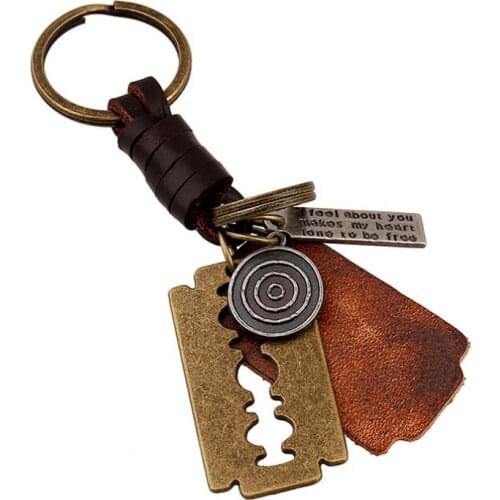 Imitation bronze blade razor leather Keychain antique woven leather rope Keychain animation Pendant