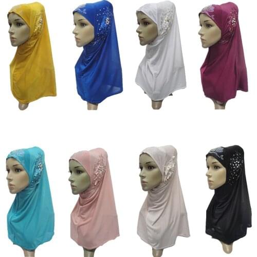 One Piece Muslim Women Amira Scarf Hijab Headscarf Wrap Full Cover Beads Shawl Islamic Turban Headwear Arab Bonnet Head Wrap New