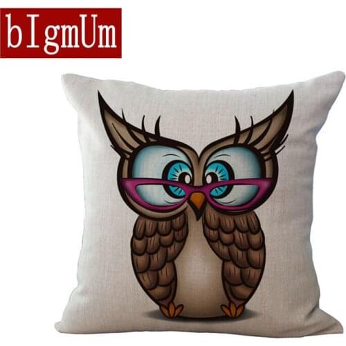 Cartoon Pillow Cover Decorative Pillowcase linen cotton polyester Printed Square Throw Pillow Case Owl 45x45cm