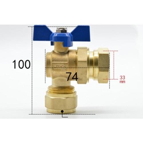 DN25 G 1" BSPP Female Fit 20/25mm ID/OD PEX Tube None Brass Angle Ball Valve With Blue Handle For Water Mainfold
