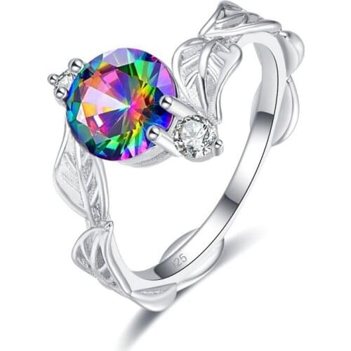 Hainon New Luxury Silver Color Engagement Ring Green Mysterious Crystal Zircon Leaf Ladies Wedding Rings for Women Jewelry