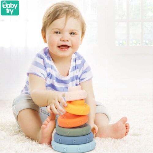6PCS Soft Big Blocks Stacking Toys for Kids Shower Pool Bath Toys for Children One Years Old Soft Rubber Sorting Stacked Game