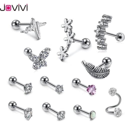 Jovivi New 12 Pcs Stainless Steel Studs Ear Multi-Function Lip Studs Stud Earrings 1.2mm 16Ga Body Piercing Jewelry Fashionable