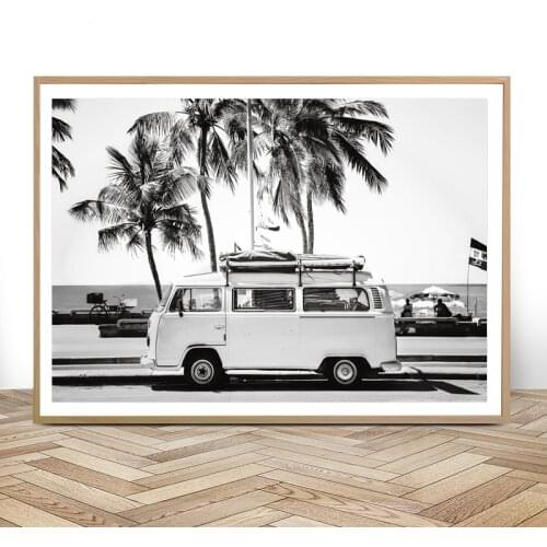 Camper Van Beach Surf Canvas Painting Black and White California Ocean Poster and Prints Wall Picture for Living Room Home Decor
