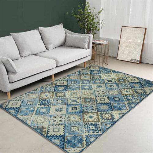 Moroccan Geometric Retro Rug Blue Ethnic Style Carpet For Living Room Anti-slip Mats Bedroom Bedside Rug Cooffee Table Carpet