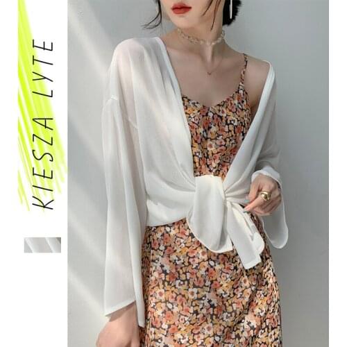 Fashion Solid Chiffon Blouse Top Long Sleeve Open Front sun-proof Short Shawl Lace Outer Jacket Female