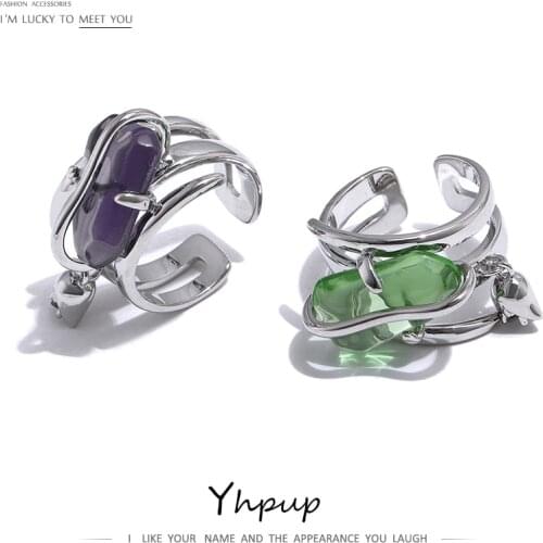 Yhpup Fashion Geometric Opening Ring Charm Metal Resin Rope Ring Jewelry For Women бижутерия для женщин Office Gift 2021