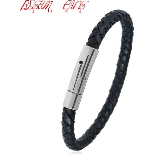 Men Genuine Cow Leather Titanium Steel Bracelets Male Retro Bracelet Personality Gift Men Bracelets Male Bracelet Gifts