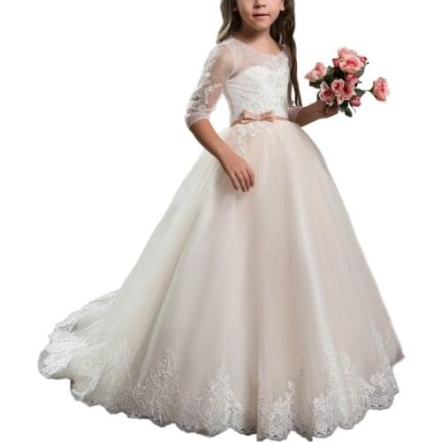 Fancy little girls party dresses 2-12 years floor length children prom dresses for kids ball gown girls mesh flower dress