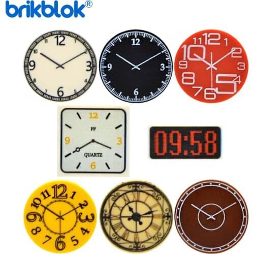 Custom Printed Tile Building Blocks Clocks wall clock 1x2 2x2 MOC Decoration Bricks Round City Alarm Construction Toys