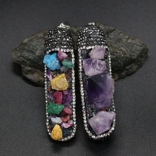 Newest Natural Stone Pendants Rectangle Druzy Amethysts Pendants Crystal Charms for DIY Necklace Pendants Jewelry Making