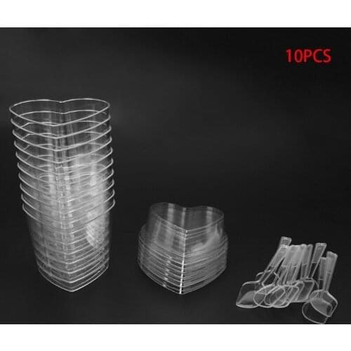 10Pcs Disposable Hard Plastic Mousses Dessert Cup Heart Shape With Spoons Lids Drop Ship