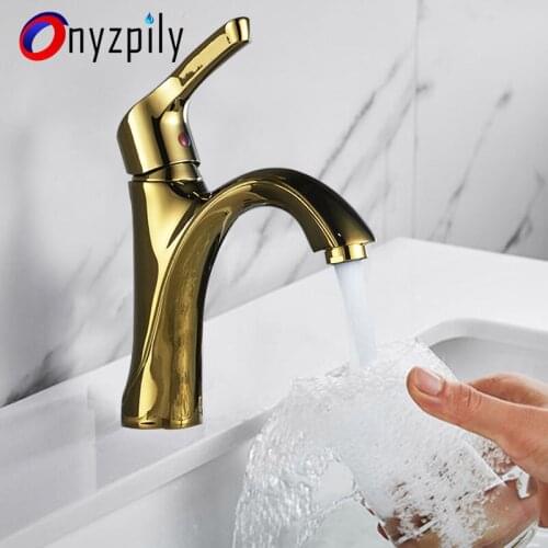 Onyzpily Basin Faucet Golden Short Style Single Bathroom Handle Faucets Hot and Cold Water Mixer Faucet Bathroom Water Mixer смеситель для ванной