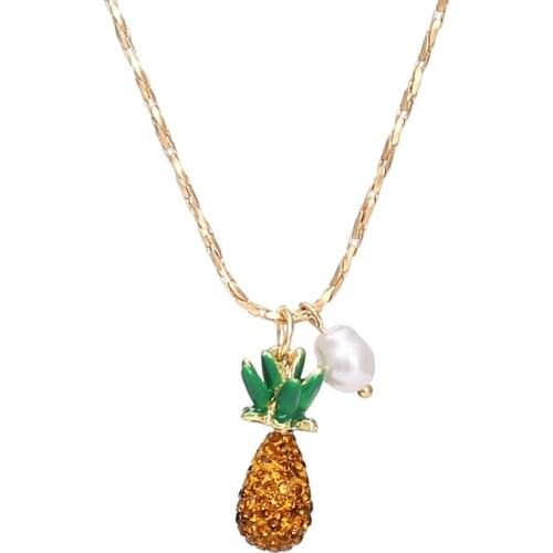 Colorful Crystals Pineapple Necklace Simple All-match Pearl Fruit Necklace