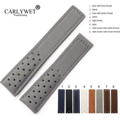 CARLYWET 20 22mm Watch Band Brown Blue Real Calf Leather Suede Strap VINTAGE Replacement Wrist Leather Watch Strap For Tag Heuer