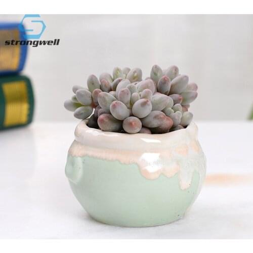 Strongwell Home Decoration Miniature Model Flower Pots Flow glaze Asymmetry Flower Vase Desk Decor Ornaments Figurines Ceramic Pot