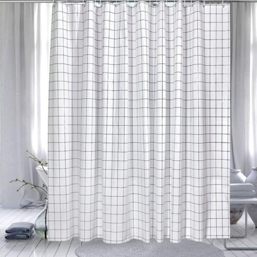 White Plaid Shower Curtain 180CM Waterproof Bathroom Partition Curtain White Polyester Moisture-Proof Shower Curtain D50