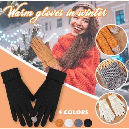 Womens Cashmere Knitted Winter Gloves Cashmere Knitted Women Autumn Winter Warm Thicken Gloves Touch Screen Skiing Gloves