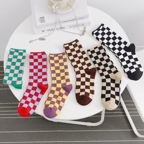 Dreamlikelin Multicolor Fashion Checkerboard Plaid Woman Socks Harajuku Spring Autumn Korean Style Designer Socks For Girl