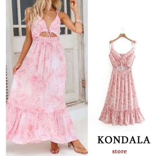 KONDALA Women Pink Dress Za Fashion 2021 Summer Vintage Floral Print Strapless Party Sheath Dresses Female Sexy Chic Vestidos