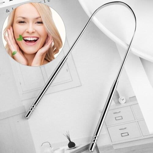 1pcs Stainless Steel Tongue Scraper Cleaner Fresh Breath Cleaning Coated Tongue Oral Hygiene Care Tools