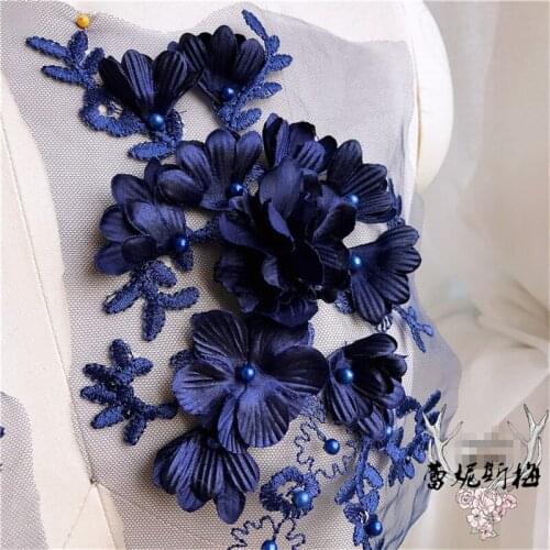 1Pc Seven color Romantic 3D Beaded Flower Wedding Lace Accessories Handmade diy Decorative Flower Headdress Applique 14X20cm