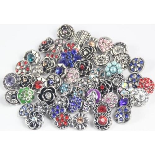 100pcs/lot new style silver plated flower rhinestone 12mm snap button jewelry for diy leather bracelets