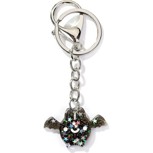 1PC Fashion Keyring Resin Bat Skull Keychain Flatback Resin Pendant Charms Resin Keyring for Woman Jewelry