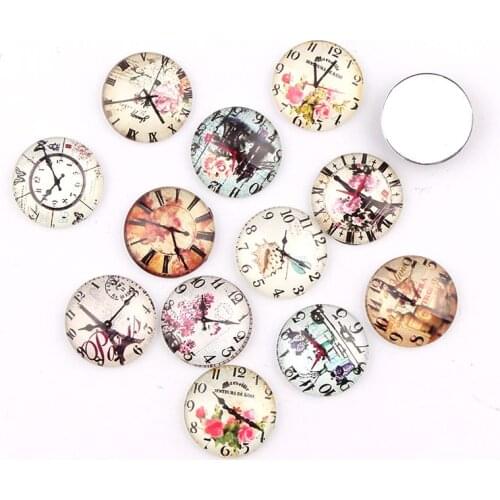 Fashion Clock Watch Glass Cabochon 10/12/16/18/25mm Flatback Dome Cabochon Embellishments Base Setting DIY Accessories Jewelry