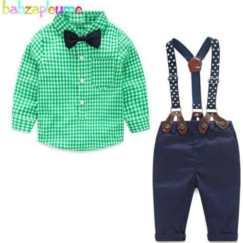 Babzapleume spring autumn newborn clothing set gentleman 1st birthday baby wear boy suit plaid shirt+pants infant clothes BC1155